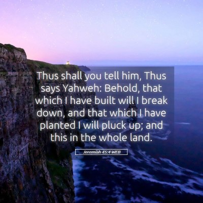 Picture 05 - Jeremiah 45:4 WEB - Thus shall you tell him, Thus says Yahweh: - Bible Verse Picture