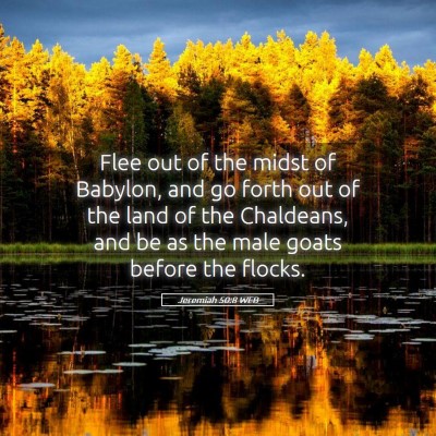 Picture 05 - Jeremiah 50:8 WEB - Flee out of the midst of Babylon, and go forth - Bible Verse Picture
