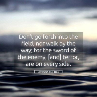 Picture 05 - Jeremiah 6:25 WEB - Don't go forth into the field, nor walk by the - Bible Verse Picture