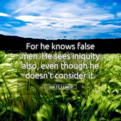 Picture 05 - Job 11:11 WEB - For he knows false men. He sees iniquity also, - Bible Verse Picture
