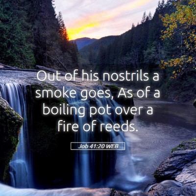 Picture 05 - Job 41:20 WEB - Out of his nostrils a smoke goes, As of a boiling - Bible Verse Picture