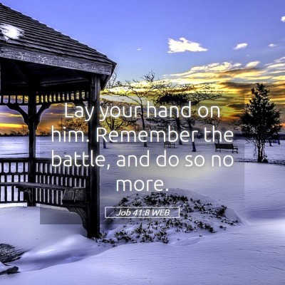 Picture 05 - Job 41:8 WEB - Lay your hand on him. Remember the battle, and do - Bible Verse Picture