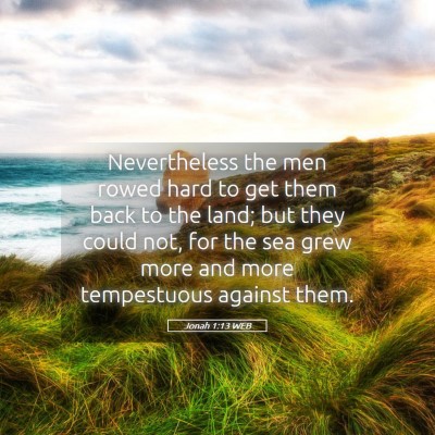 Picture 05 - Jonah 1:13 WEB - Nevertheless the men rowed hard to get them back - Bible Verse Picture