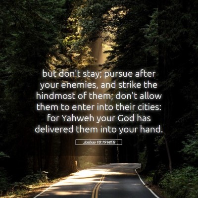Picture 05 - Joshua 10:19 WEB - but don't stay; pursue after your enemies, and - Bible Verse Picture