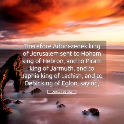 Picture 05 - Joshua 10:3 WEB - Therefore Adoni-zedek king of Jerusalem sent to - Bible Verse Picture