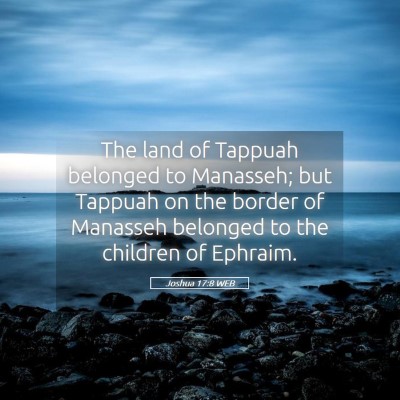 Picture 05 - Joshua 17:8 WEB - The land of Tappuah belonged to Manasseh; but - Bible Verse Picture