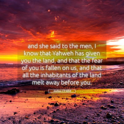 Picture 05 - Joshua 2:9 WEB - and she said to the men, I know that Yahweh has - Bible Verse Picture