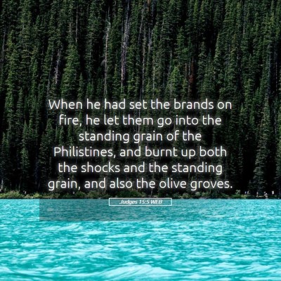 Picture 05 - Judges 15:5 WEB - When he had set the brands on fire, he let them - Bible Verse Picture