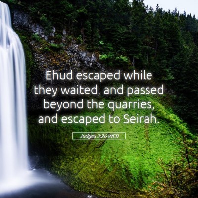 Picture 05 - Judges 3:26 WEB - Ehud escaped while they waited, and passed beyond - Bible Verse Picture