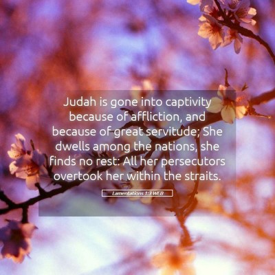 Picture 05 - Lamentations 1:3 WEB - Judah is gone into captivity because of - Bible Verse Picture