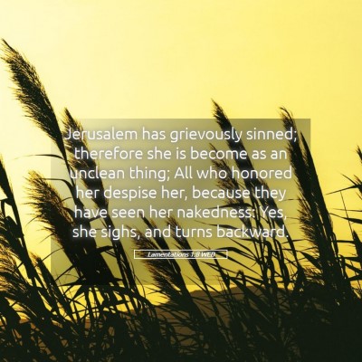Picture 05 - Lamentations 1:8 WEB - Jerusalem has grievously sinned; therefore she is - Bible Verse Picture
