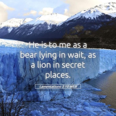 Picture 05 - Lamentations 3:10 WEB - He is to me as a bear lying in wait, as a lion in - Bible Verse Picture