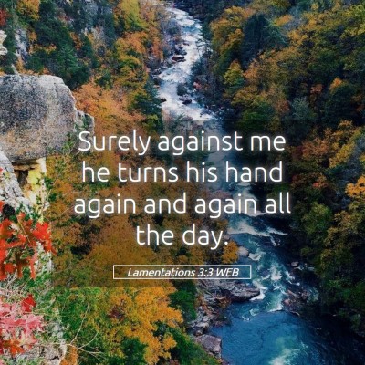 Picture 05 - Lamentations 3:3 WEB - Surely against me he turns his hand again and - Bible Verse Picture