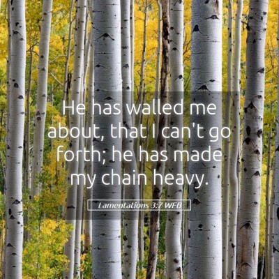 Picture 05 - Lamentations 3:7 WEB - He has walled me about, that I can't go forth; he - Bible Verse Picture
