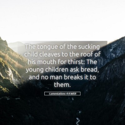 Picture 05 - Lamentations 4:4 WEB - The tongue of the sucking child cleaves to the - Bible Verse Picture