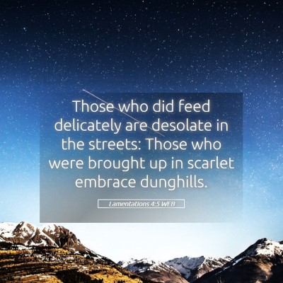 Picture 05 - Lamentations 4:5 WEB - Those who did feed delicately are desolate in the - Bible Verse Picture