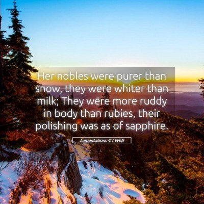Picture 05 - Lamentations 4:7 WEB - Her nobles were purer than snow, they were whiter - Bible Verse Picture