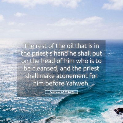 Picture 05 - Leviticus 14:18 WEB - The rest of the oil that is in the priest's hand - Bible Verse Picture