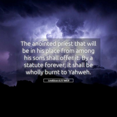 Picture 05 - Leviticus 6:22 WEB - The anointed priest that will be in his place - Bible Verse Picture