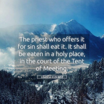 Picture 05 - Leviticus 6:26 WEB - The priest who offers it for sin shall eat it. It - Bible Verse Picture