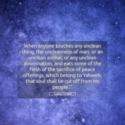 Picture 05 - Leviticus 7:21 WEB - When anyone touches any unclean thing, the - Bible Verse Picture