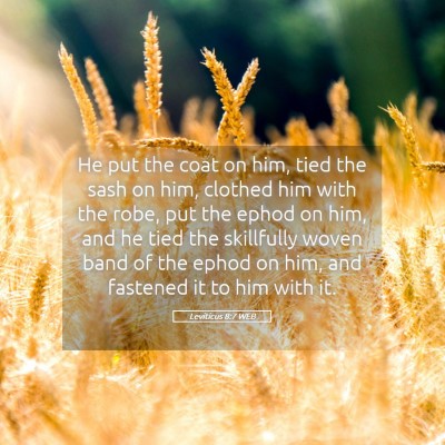 Picture 05 - Leviticus 8:7 WEB - He put the coat on him, tied the sash on him, - Bible Verse Picture