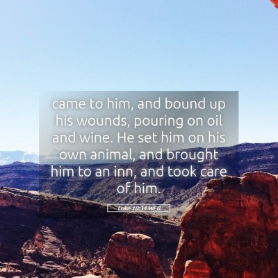 Picture 05 - Luke 10:34 WEB - came to him, and bound up his wounds, pouring on - Bible Verse Picture