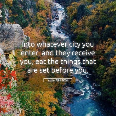 Picture 05 - Luke 10:8 WEB - Into whatever city you enter, and they receive - Bible Verse Picture