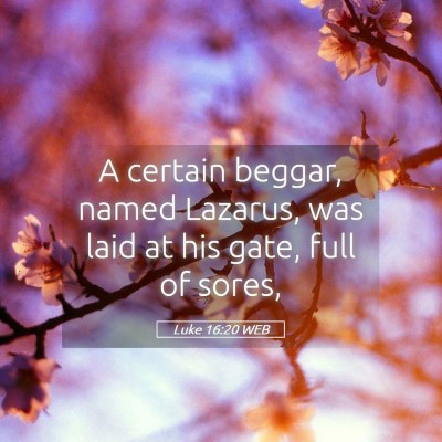 Picture 05 - Luke 16:20 WEB - A certain beggar, named Lazarus, was laid at his - Bible Verse Picture