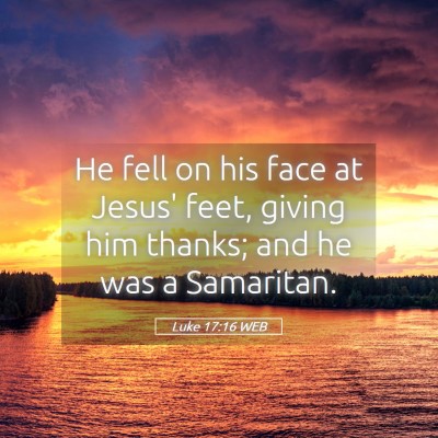 Picture 05 - Luke 17:16 WEB - He fell on his face at Jesus' feet, giving him - Bible Verse Picture