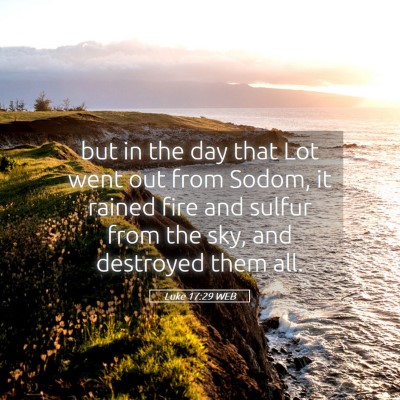 Picture 05 - Luke 17:29 WEB - but in the day that Lot went out from Sodom, it - Bible Verse Picture