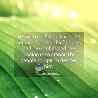 Picture 05 - Luke 19:47 WEB - He was teaching daily in the temple, but the - Bible Verse Picture
