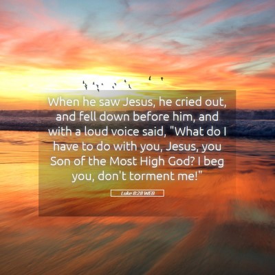 Picture 05 - Luke 8:28 WEB - When he saw Jesus, he cried out, and fell down - Bible Verse Picture
