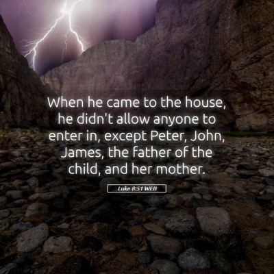 Picture 05 - Luke 8:51 WEB - When he came to the house, he didn't allow anyone - Bible Verse Picture