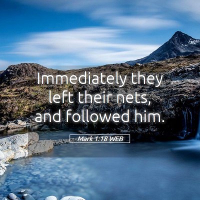 Picture 05 - Mark 1:18 WEB - Immediately they left their nets, and followed - Bible Verse Picture