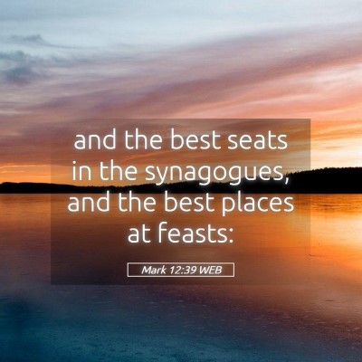 Picture 05 - Mark 12:39 WEB - and the best seats in the synagogues, and the - Bible Verse Picture