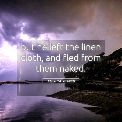 Picture 05 - Mark 14:52 WEB - but he left the linen cloth, and fled from them - Bible Verse Picture