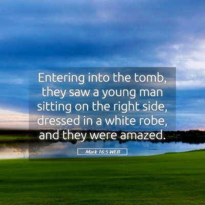 Picture 05 - Mark 16:5 WEB - Entering into the tomb, they saw a young man - Bible Verse Picture