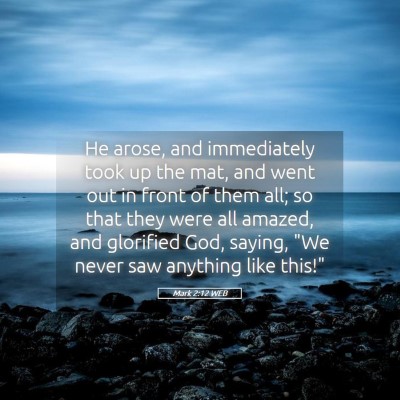 Picture 05 - Mark 2:12 WEB - He arose, and immediately took up the mat, and - Bible Verse Picture