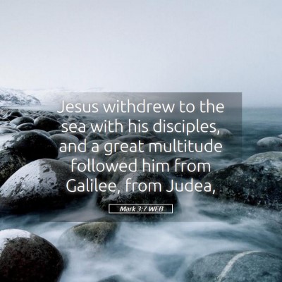 Picture 05 - Mark 3:7 WEB - Jesus withdrew to the sea with his disciples, and - Bible Verse Picture