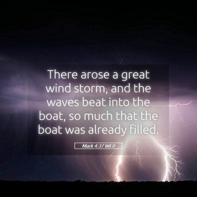 Picture 05 - Mark 4:37 WEB - There arose a great wind storm, and the waves - Bible Verse Picture