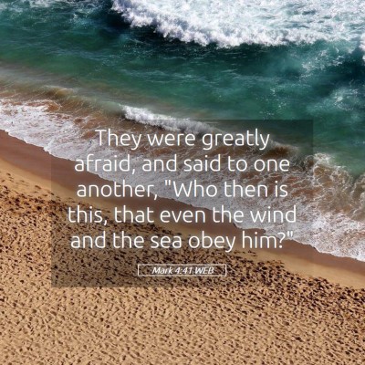 Picture 05 - Mark 4:41 WEB - They were greatly afraid, and said to one - Bible Verse Picture