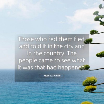 Picture 05 - Mark 5:14 WEB - Those who fed them fled, and told it in the city - Bible Verse Picture
