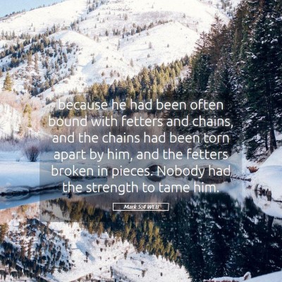 Picture 05 - Mark 5:4 WEB - because he had been often bound with fetters and - Bible Verse Picture