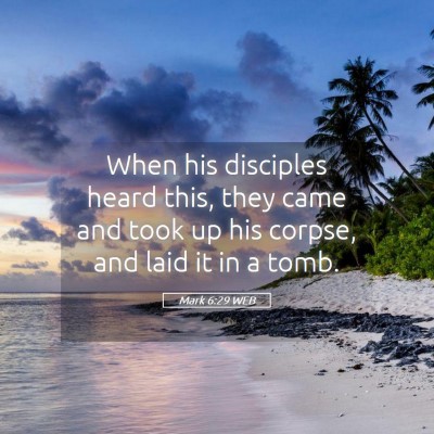 Picture 05 - Mark 6:29 WEB - When his disciples heard this, they came and took - Bible Verse Picture