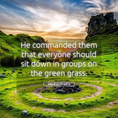 Picture 05 - Mark 6:39 WEB - He commanded them that everyone should sit down - Bible Verse Picture