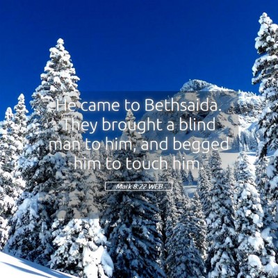 Picture 05 - Mark 8:22 WEB - He came to Bethsaida. They brought a blind man to - Bible Verse Picture