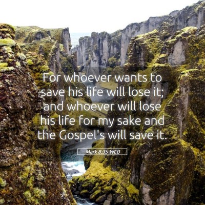 Picture 05 - Mark 8:35 WEB - For whoever wants to save his life will lose it; - Bible Verse Picture