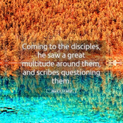 Picture 05 - Mark 9:14 WEB - Coming to the disciples, he saw a great multitude - Bible Verse Picture