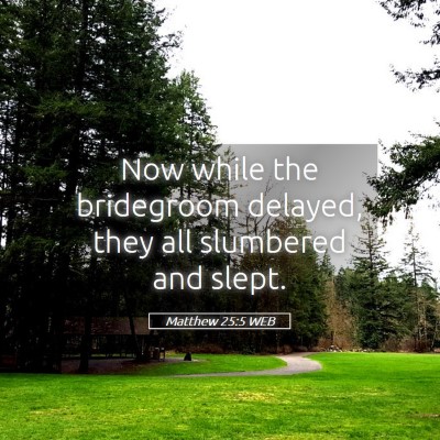 Picture 05 - Matthew 25:5 WEB - Now while the bridegroom delayed, they all - Bible Verse Picture